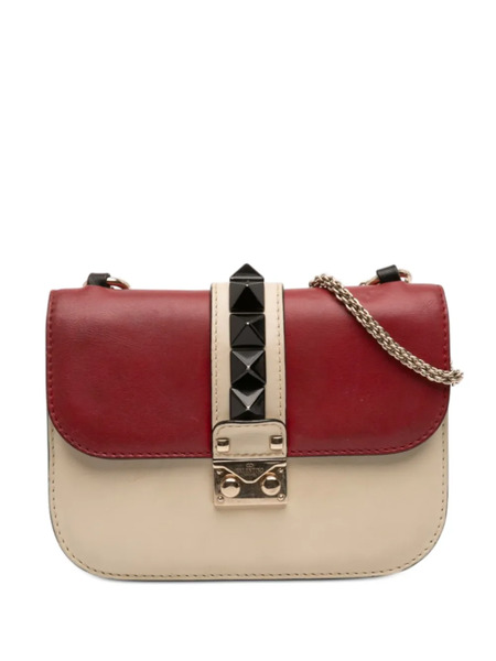  Valentino Garavani Pre-owned 2000-2017 Small Tricolor Calfskin Rockstud Glam Lock Crossbody Bag - White 