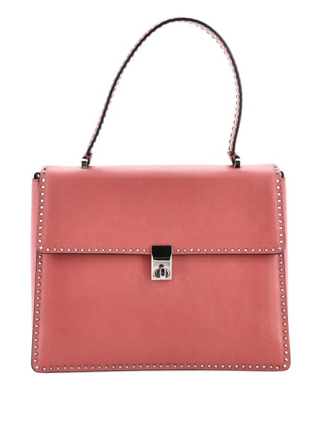  Valentino Garavani Pre-owned Turnlock Top Handle Bag Leather With Micro Rockstuds Medium Satchel - Pink 