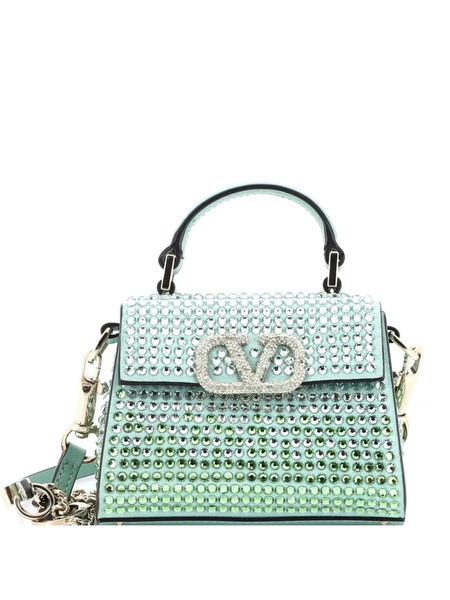  Valentino Garavani Pre-owned Vsling Top Handle Bag Crystal Embellished Leather Micro Satchel - Green 