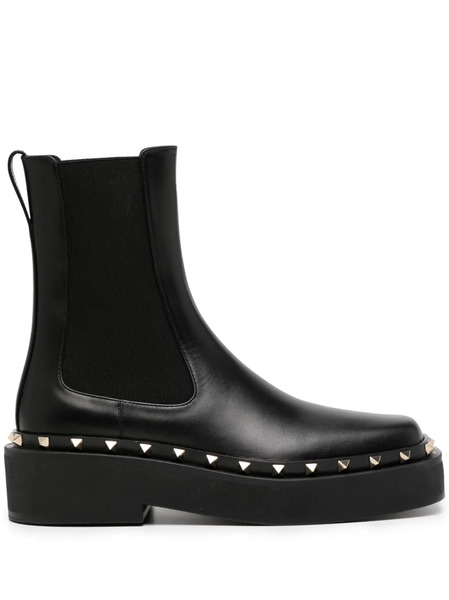  Valentino Garavani Rockstud M-way Beatle Leather Boots - Black 