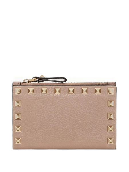  Valentino Garavani Rockstud Zipped Leather Card Holder - Neutrals 