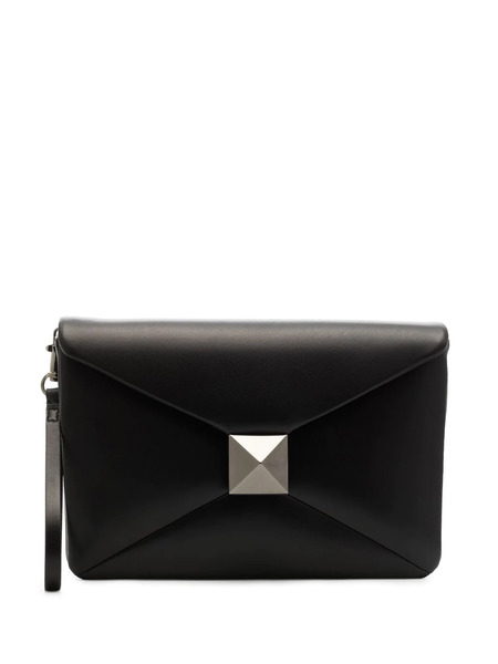 Valentino Garavani Roman Stud Leather Clutch Bag - Black 