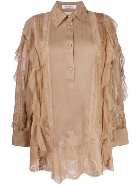  Valentino Garavani Ruffle-trim Silk Blouse - Neutrals 