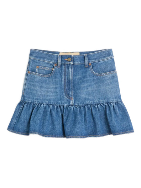  Valentino Garavani Ruffled Denim Mini Skirt - Blue 