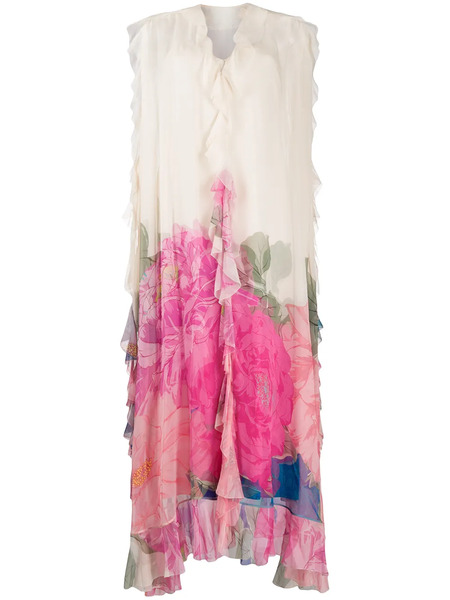  Valentino Garavani Ruffled Floral Print Gown - Neutrals 