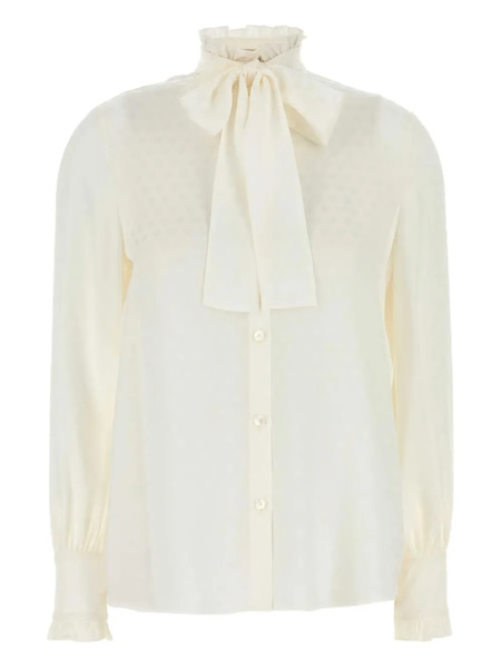  Valentino Garavani Ruffled-neck Silk Shirt - Neutrals 
