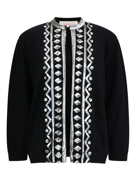  Valentino Garavani Sequinned-trim Cardigan - Black 