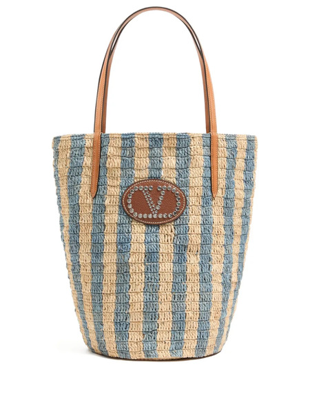  Valentino Garavani Striped Raffia Shopping Bag - Neutrals 