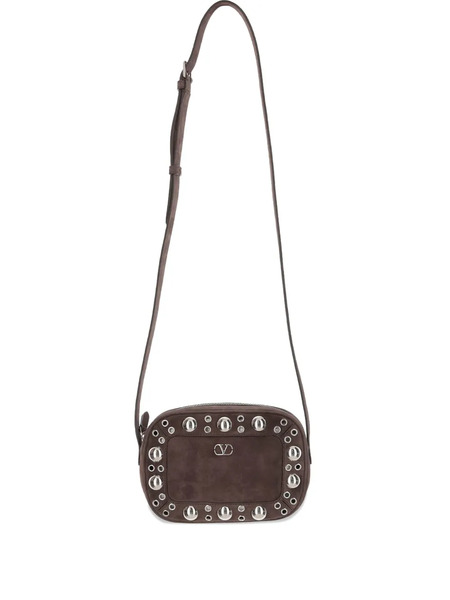  Valentino Garavani Stud Embellishment Logo Shoulder Bag - Brown 