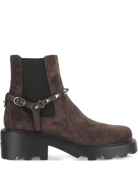  Valentino Garavani Studded-ankle Chelsea Boots - Brown 