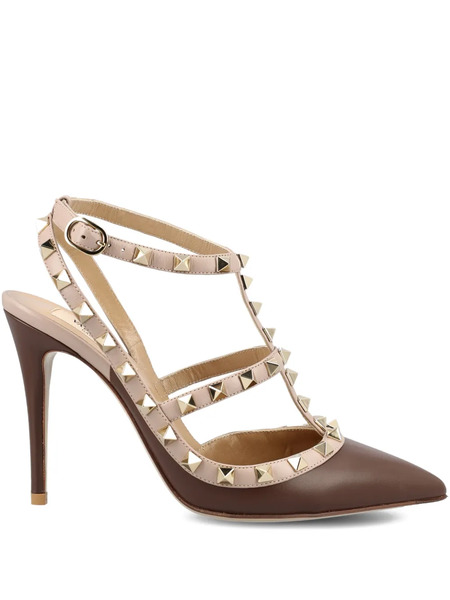  Valentino Garavani Studded Straps Heeled Pumps - Brown 