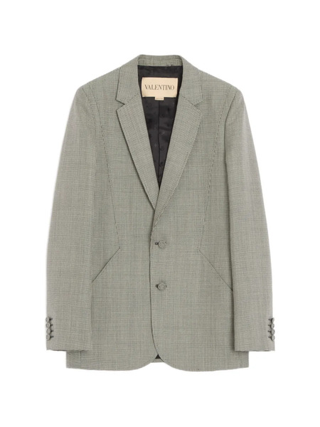  Valentino Garavani Valentino Single-breasted Wool Jacket With Houndstooth Pattern - Grey 