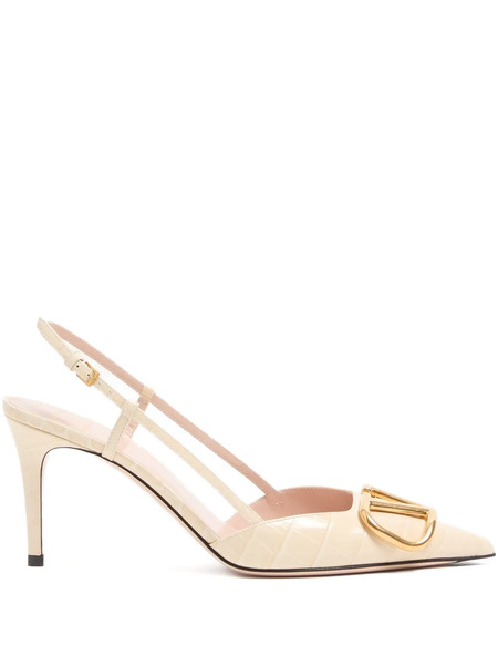  Valentino Garavani Vlogo Crocodile Effect Slingback Pumps - Neutrals 