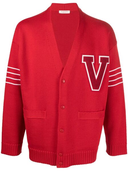  Valentino Garavani Vlogo-patch Wool Cardigan - Red 
