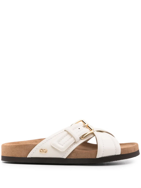 Valentino Garavani Vlogo-plaque Leather Slides - Neutrals 