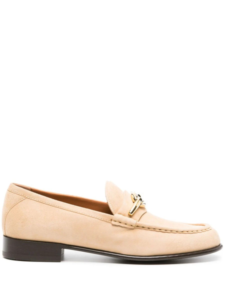  Valentino Garavani Vlogo-plaque Suede Loafers - Neutrals 