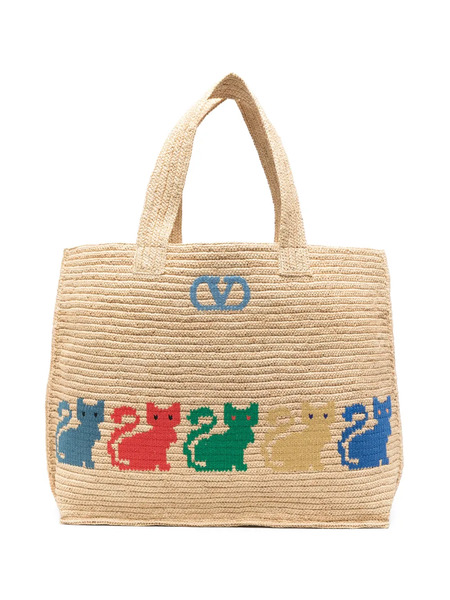  Valentino Garavani Vlogo Signature Cat-print Tote Bag - Neutrals 