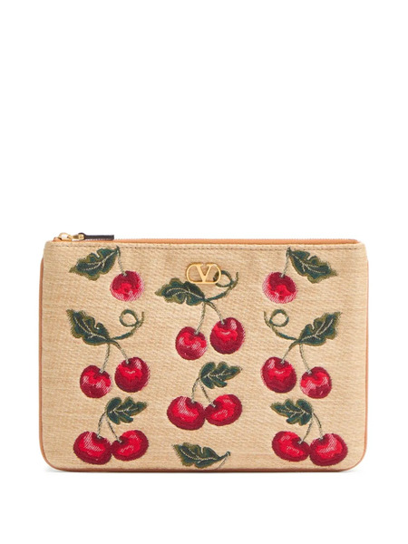  Valentino Garavani Vlogo Signature Cherryfic-print Clutch Bag - Neutrals 