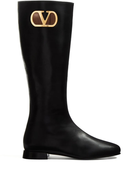  Valentino Garavani Vlogo Signature Leather Boots - Black 