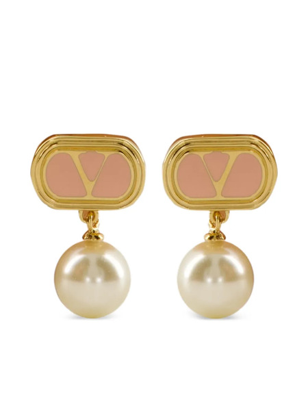  Valentino Garavani Vlogo Signature Pearl Earrings - Gold 