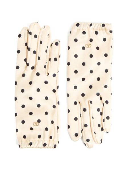  Valentino Garavani Vlogo Signature Polka-print Silk Gloves - Neutrals 