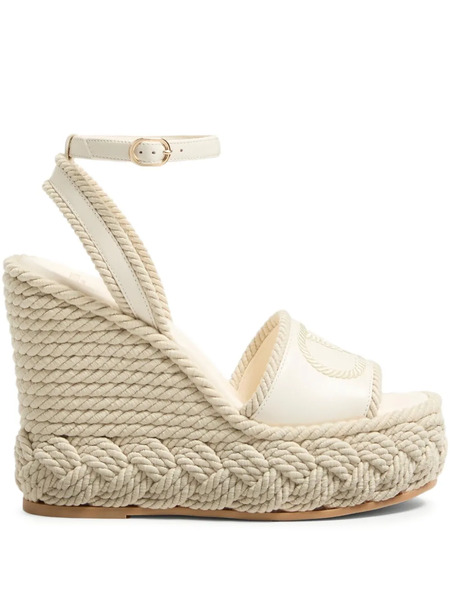  Valentino Garavani Vlogo Torchon Wedge Sandals - White 