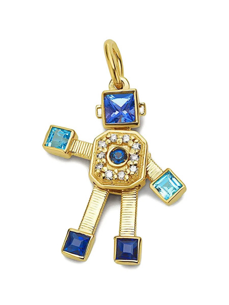  Van Robot Diamond Sapphire Robot Pendant - Gold 