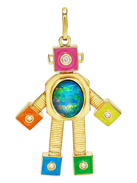  Van Robot 18k Yellow Gold Galaxy Heart Robot Pendant 