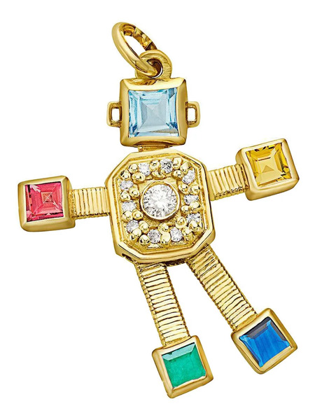 Van Robot 18k Yellow Gold Heart Multi-stone Pendant 