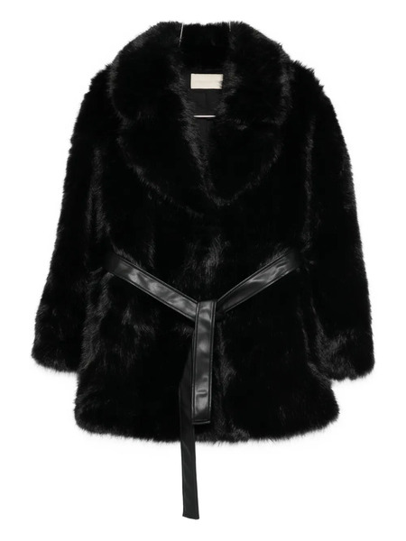  Vanessa Bruno Belted Faux Fur Jacket - Black 