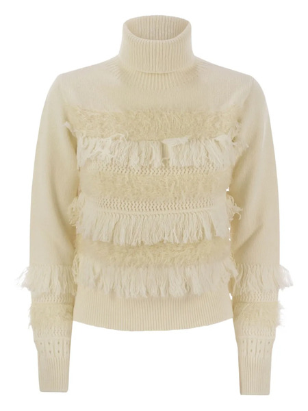  Vanisè Fringed Turtleneck Sweater - Neutrals 