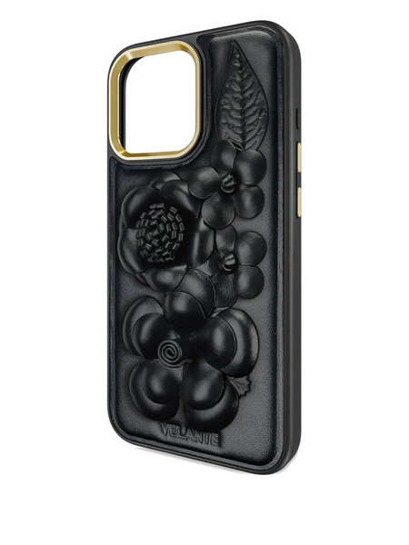  Velante Floral-embossed Leather Iphone 16 Pro Max Case - Black 