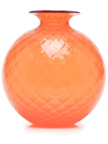  Venini Diamond-embossed Rounded Glass Vase - Orange 