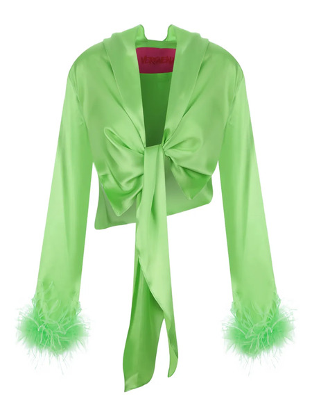  Verguenza Feather-trimmed Knotted Blouse - Green 