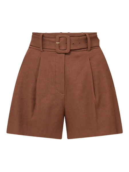  Veronica Beard Belted Pleat-detail Shorts - Brown 