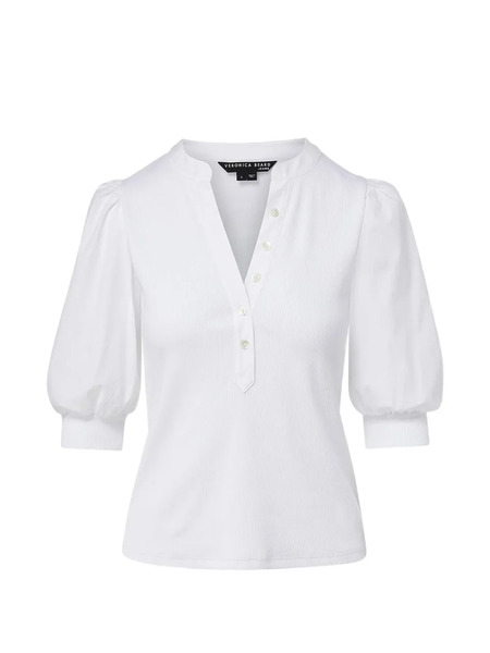  Veronica Beard Coralee Balloon-sleeve V-neck Top - White 