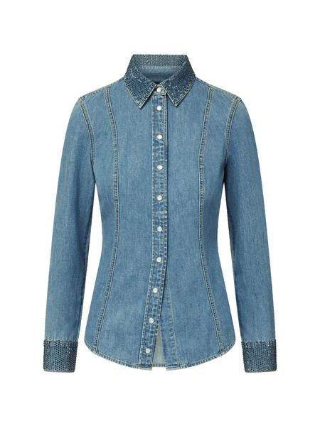  Veronica Beard Eddie Rhinestones Shirt - Blue 