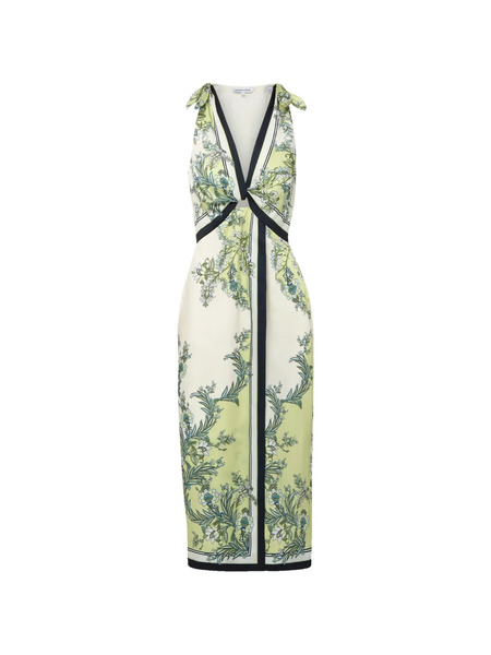  Veronica Beard Kaliza Tie-strap Floral Midi Dress - Neutrals 