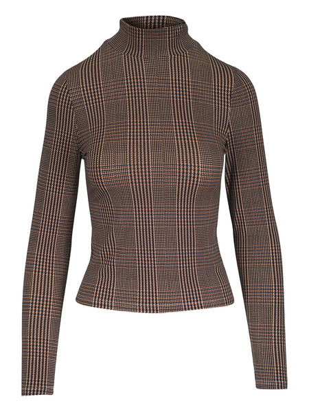  Veronica Beard Nate Mock-neck Plaid-pattern Top - Brown 