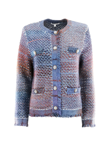  Veronica Beard Sariyah Fringed Buttoned Jacket - Blue 