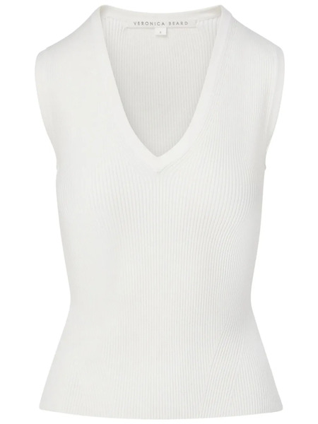  Veronica Beard Sid Ribbed-knit Top - White 
