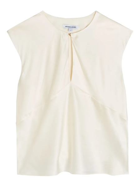  Veronica Beard Sparrow Keyhole Sleeveless Blouse - Neutrals 