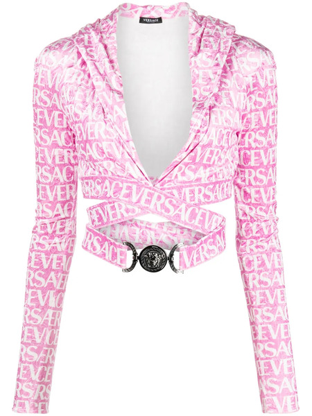  Versace Versace All-over Velvet Cropped Hoodie - Pink 