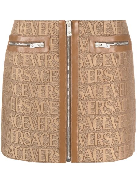  Versace Versace Allover Leather-trim Miniskirt - Brown 