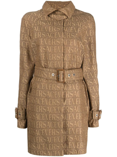  Versace Allover Logo-jacquard Trench Coat - Brown 