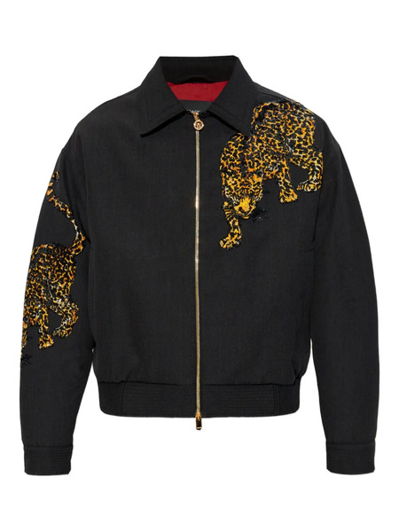  Versace Animal-print Zip-up Jacket - Black 