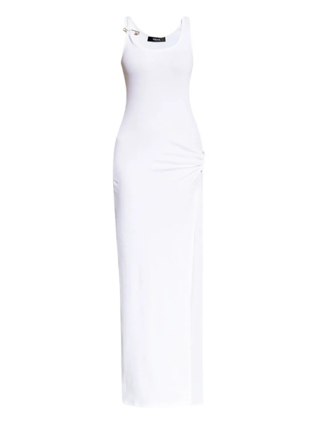  Versace Asymmetrical Ruched Maxi Dress - White 