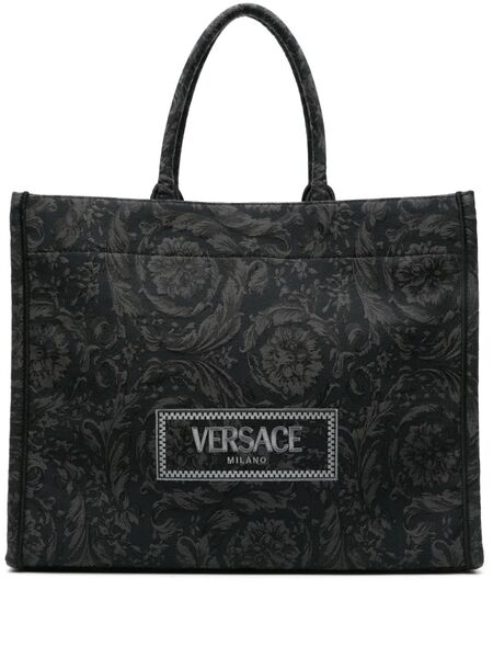  Versace Barocco Athena Jacquard Canvas Tote Bag - Black 