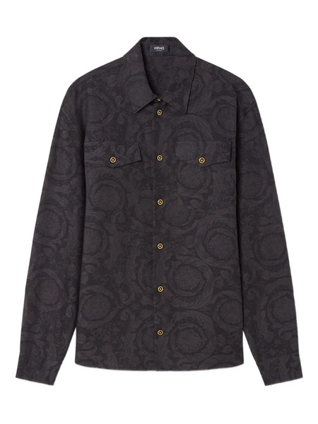  Versace Barocco Jacquard Chambray Shirt - Black 