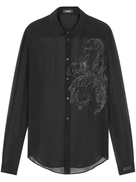 Versace Barocco Leaf Embroidered Shirt - Black 